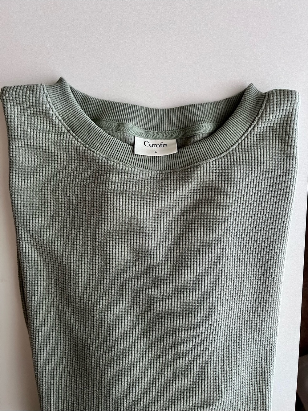 Unisex Comfrt Brand “Waffle Knit Lounge Tee” Sage Size Large Cozy, Oversized - Picture 10 of 12